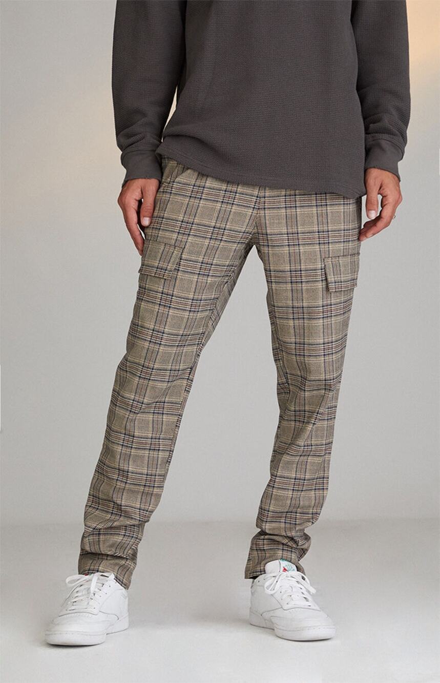PacSun EUC! Tan Plaid Pull-On Drawstring Slim Cargo Pants Men's Large